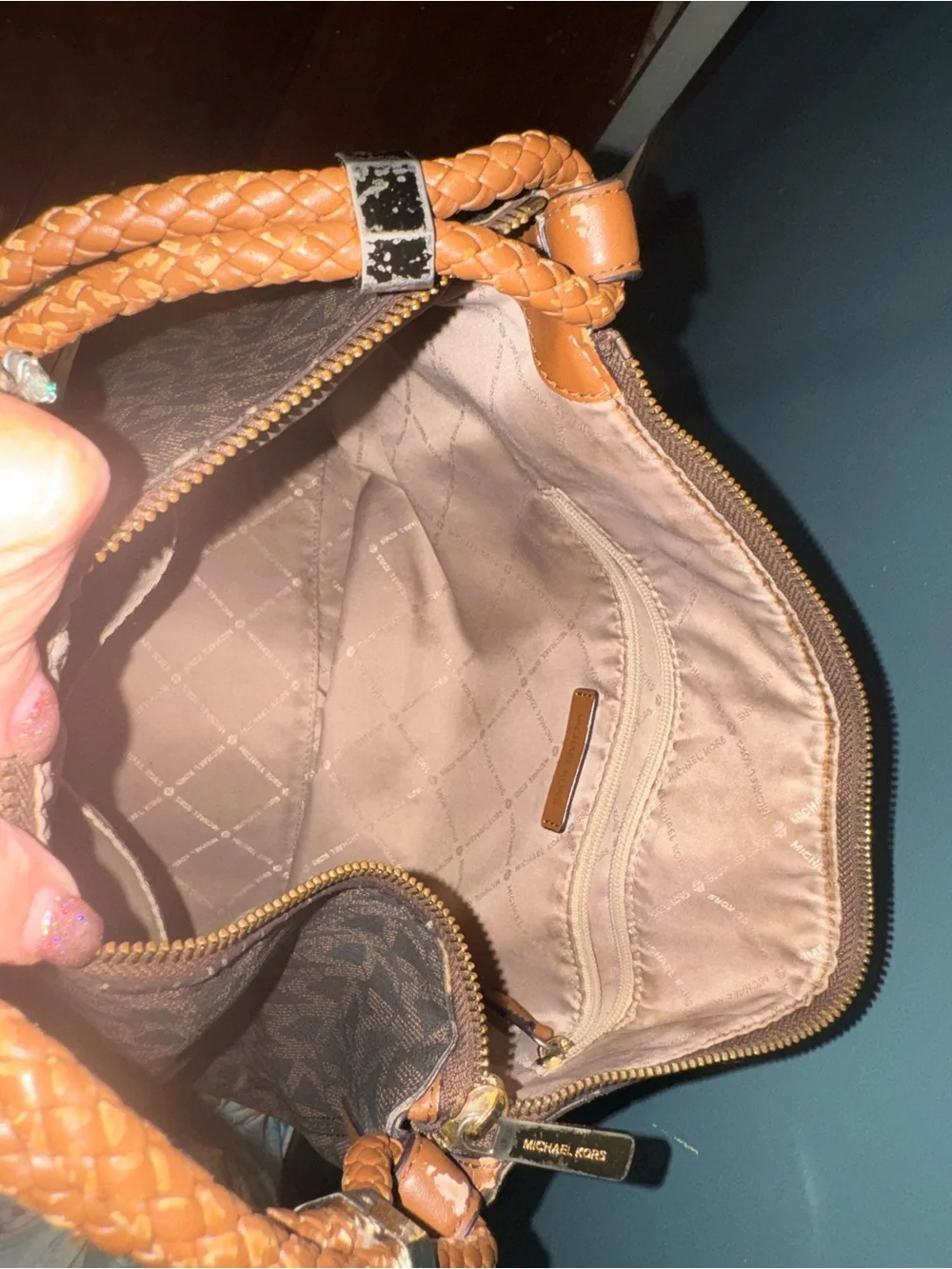 Michael Kors Brown and Tan MK Logo Shoulder Bag
